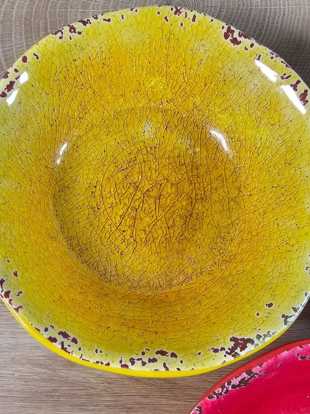 Pier 1 Imports Carmelo Soup Cereal Bowl Set of 3 Melamine Red Blue Yellow Rustic